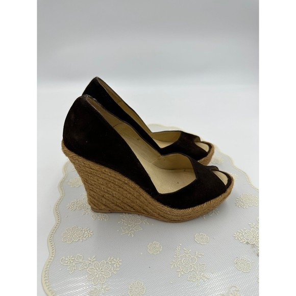 Women's Andre' Assous Featherweights wedge Brown Leather Suede peekaboo Shoe S 6 - Picture 5 of 5